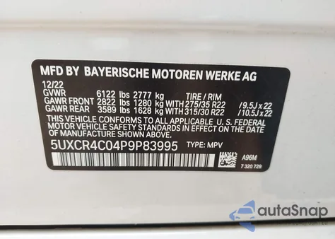 2023 BMW X5 Sdrive 40I из США, поврежденный, VIN 5UXCR4C04P9P83995